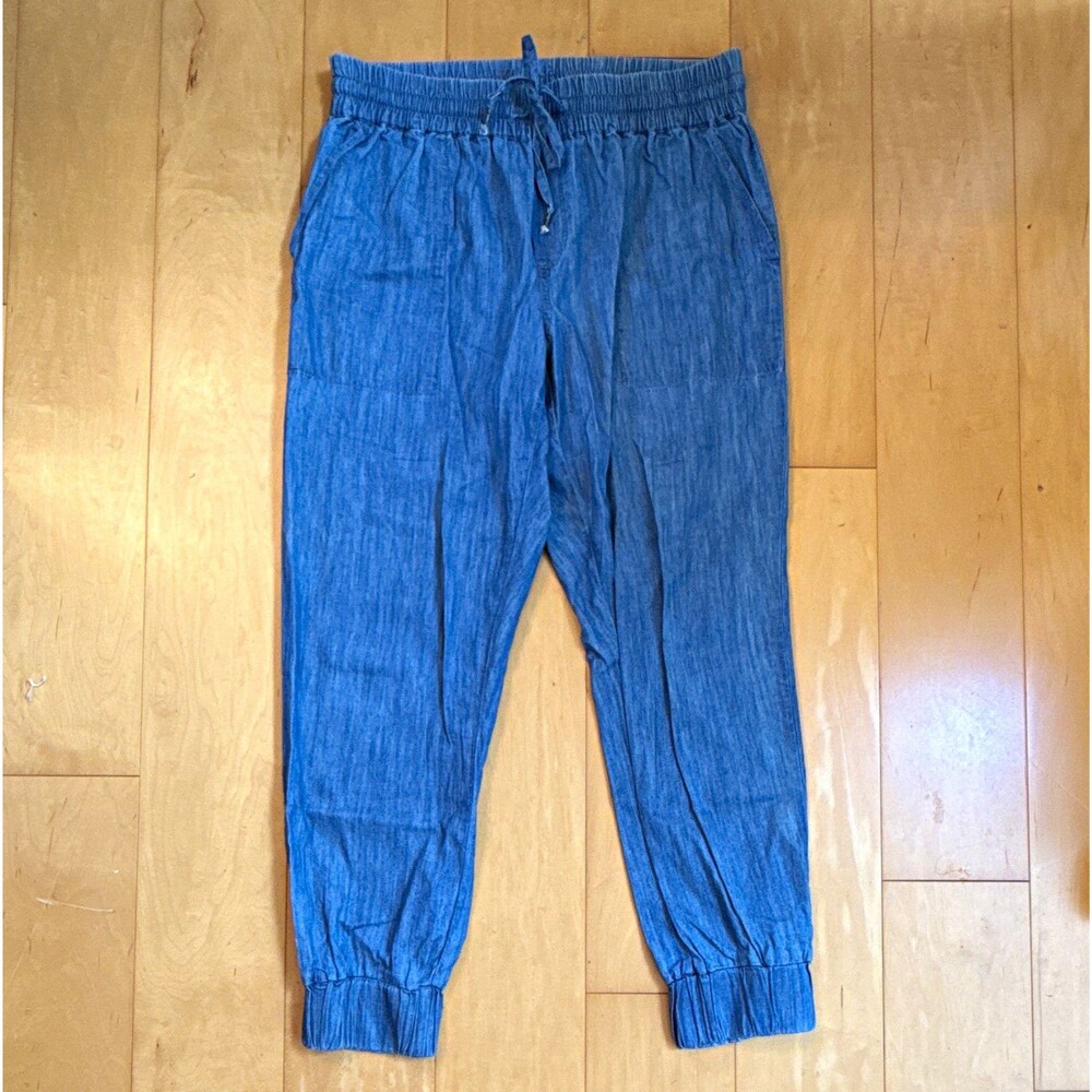 Blue lightweight Cotton Jogger Pants Drawstring Elastic Waist Pockets M